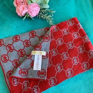 Michael Kors Red/Gray Circle Logo Scarf